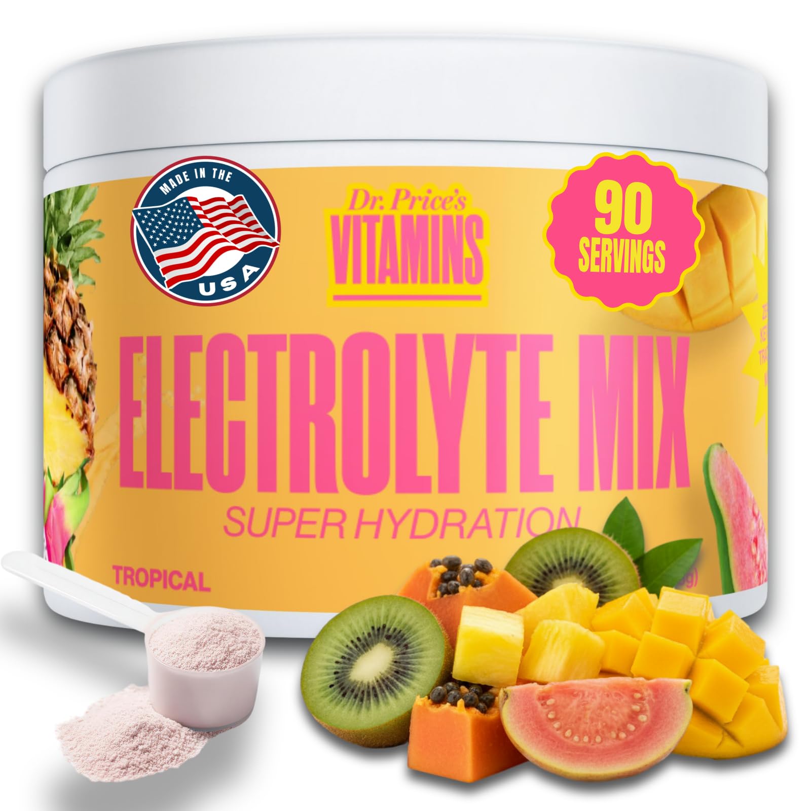 Dr. Price's Electrolytes Tropical bulk bottle promotes hydration.