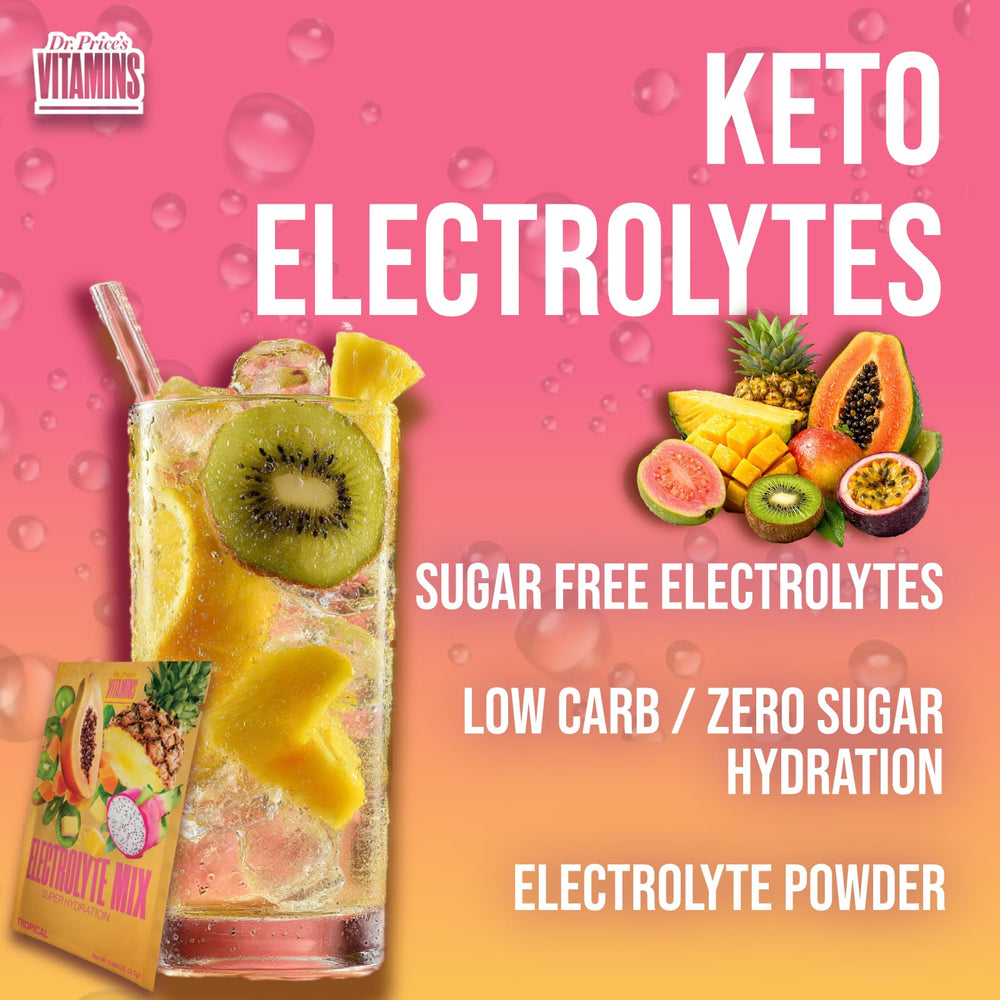 Dr Price's Electrolytes tropical label close-up highlighting minerals