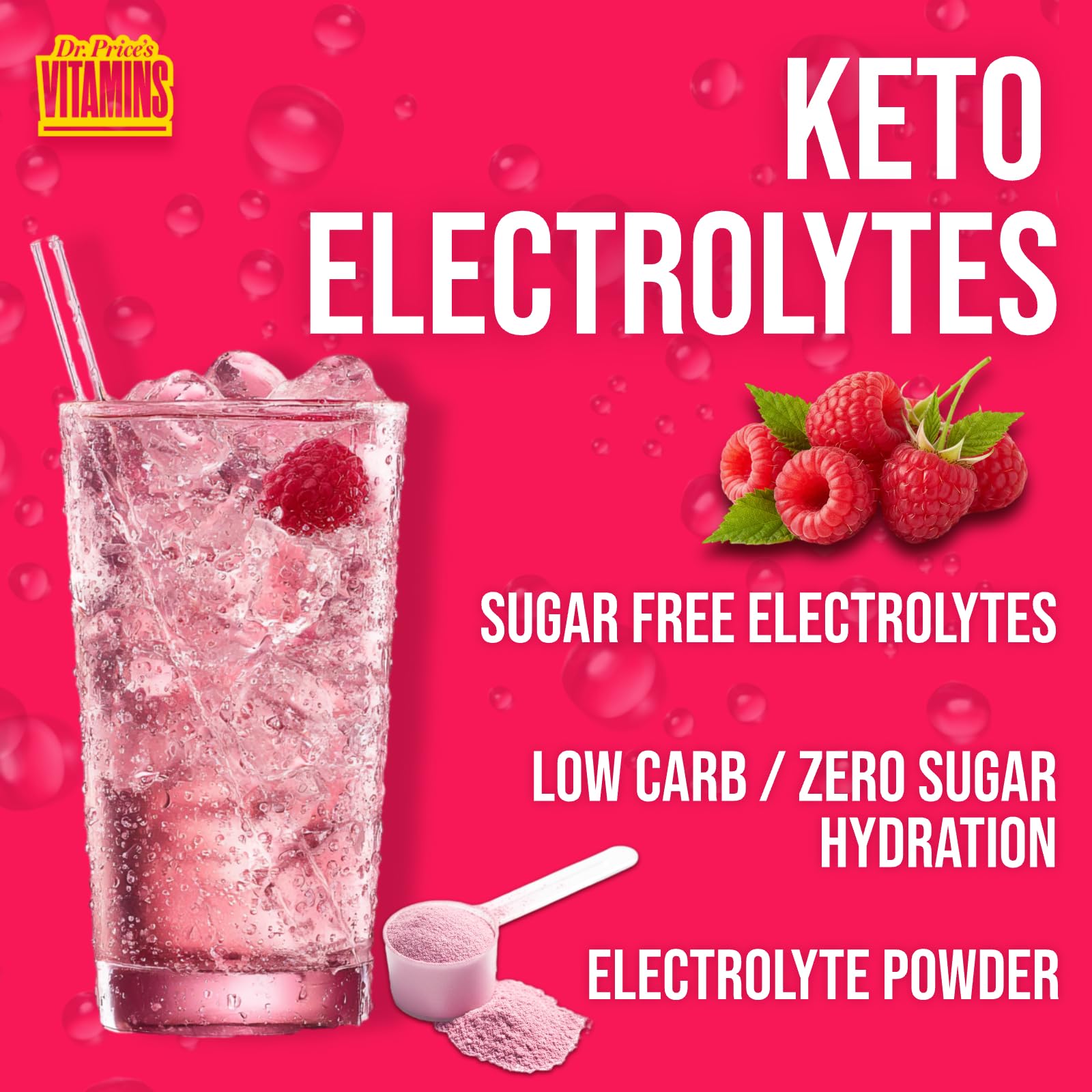 Vegan, keto-friendly symbol on Dr. Price's Electrolytes packaging for low-carb plans.