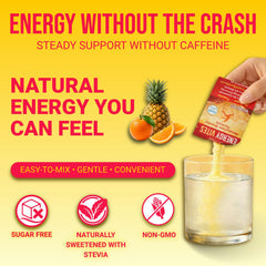 Pouring Dr. Price's Energy Powder into water for a refreshing, sugar-free drink