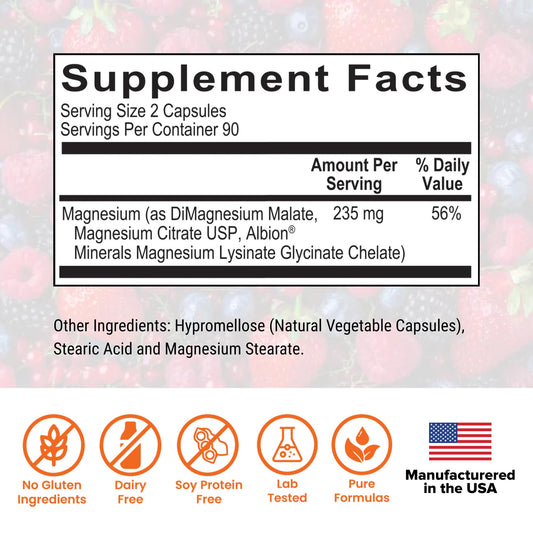 Close-up of Dr. Rajsree Essential Magnesium capsules showing vegetarian formula.