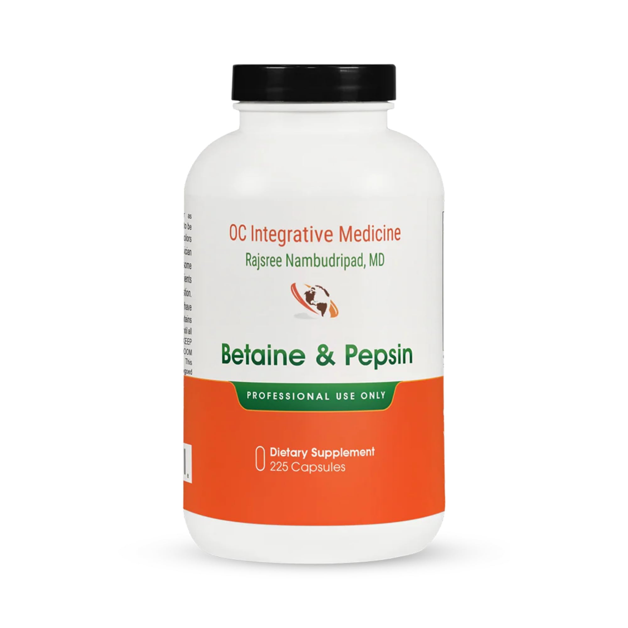 Dr. Rajsree OC Betaine & Pepsin bottle supports protein digestion after meals.