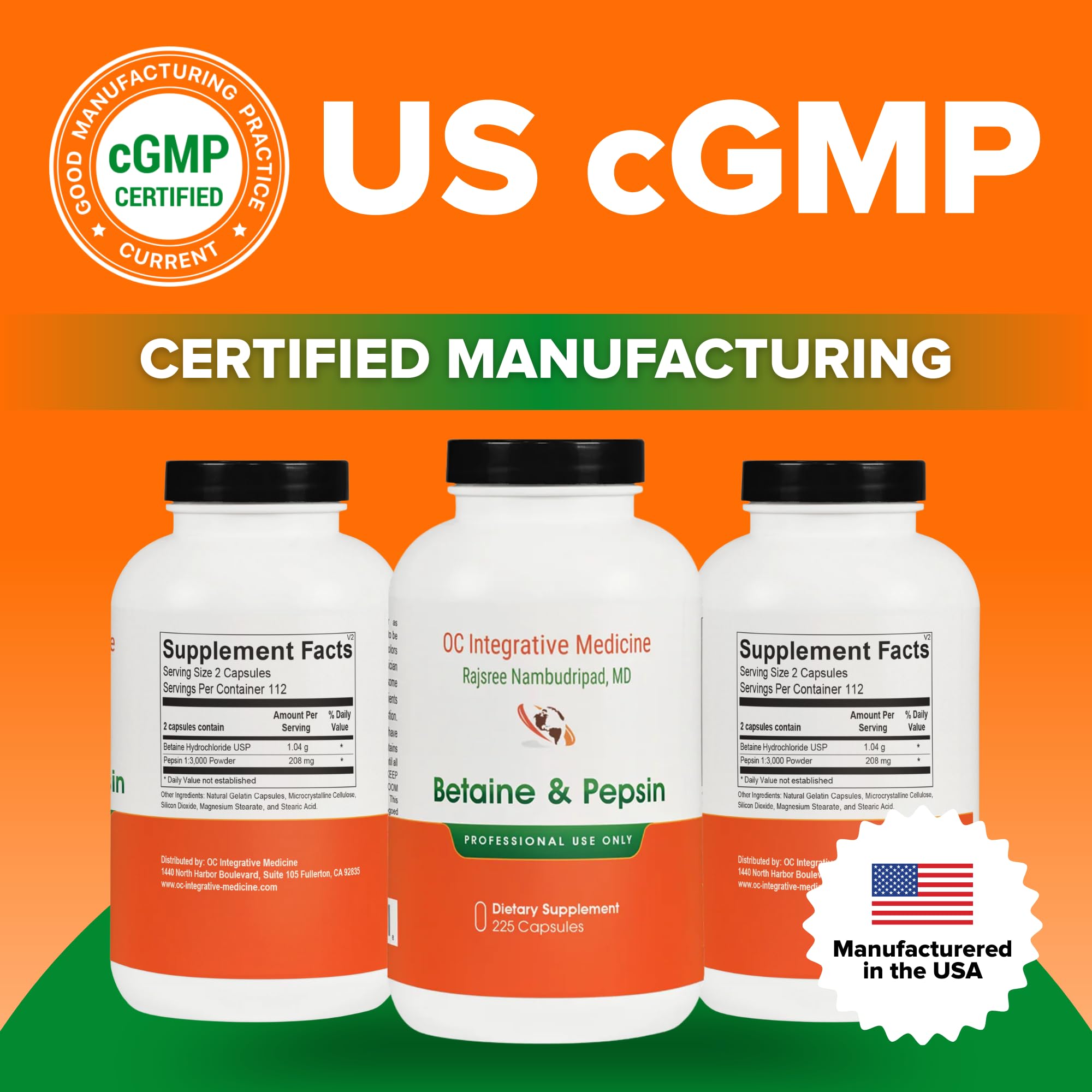 Label of Dr. Rajsree OC Betaine & Pepsin highlighting ingredients and usage.