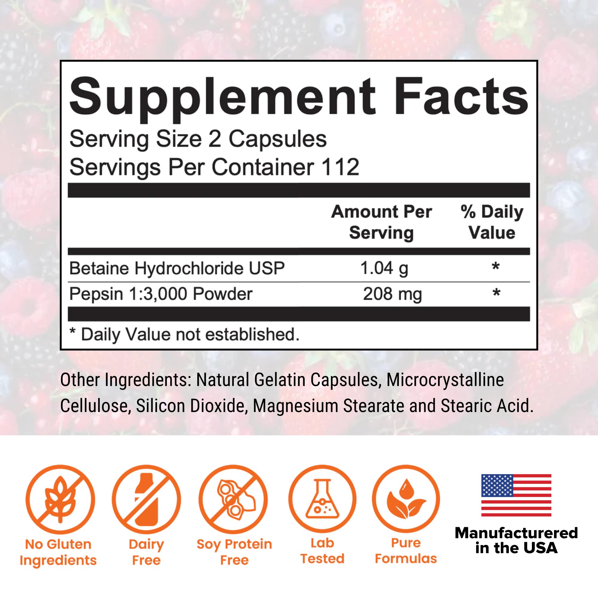 Capsules of Dr. Rajsree OC Betaine & Pepsin for digestion support after meals.