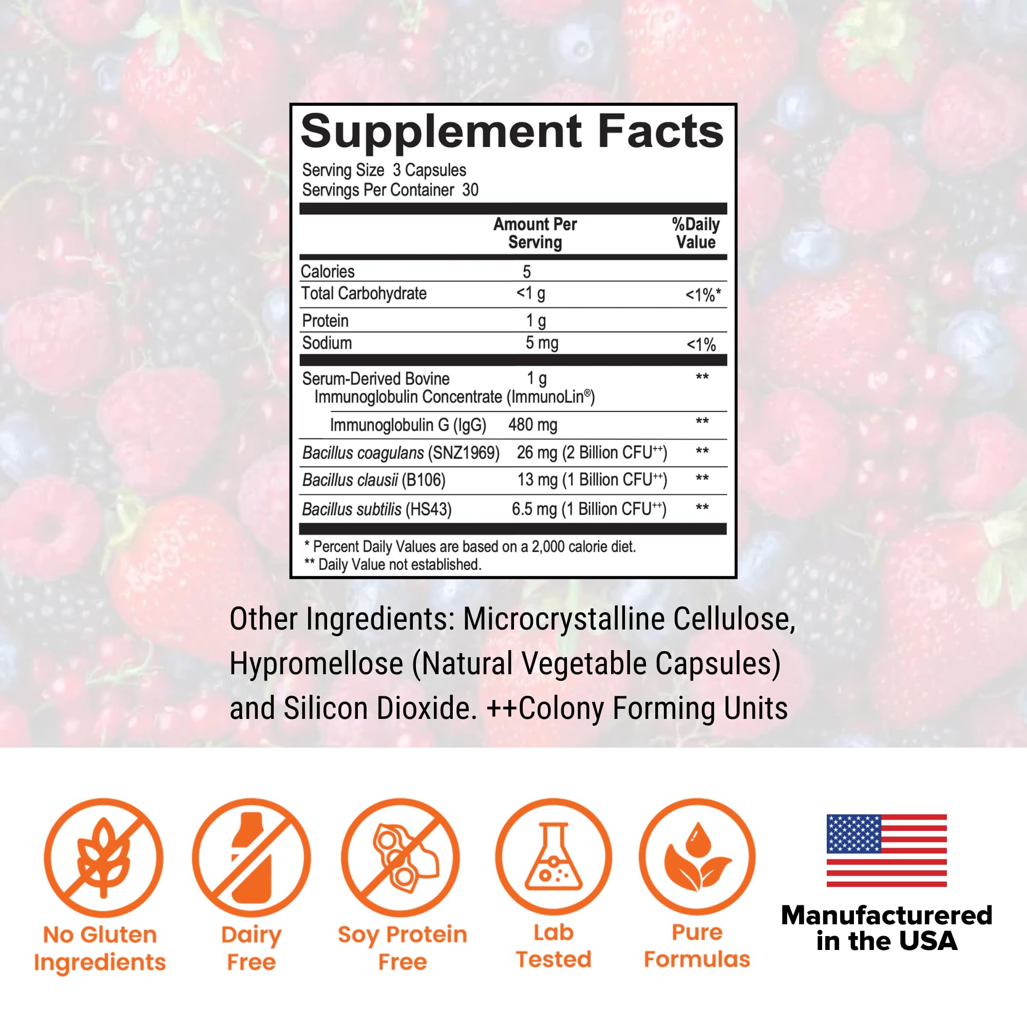 Dr. Rajsree Spore Probiotic IgG bottle back shows clinical‑grade formulation details.