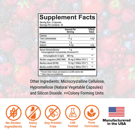 Dr. Rajsree Spore Probiotic IgG bottle back shows clinical‑grade formulation details.