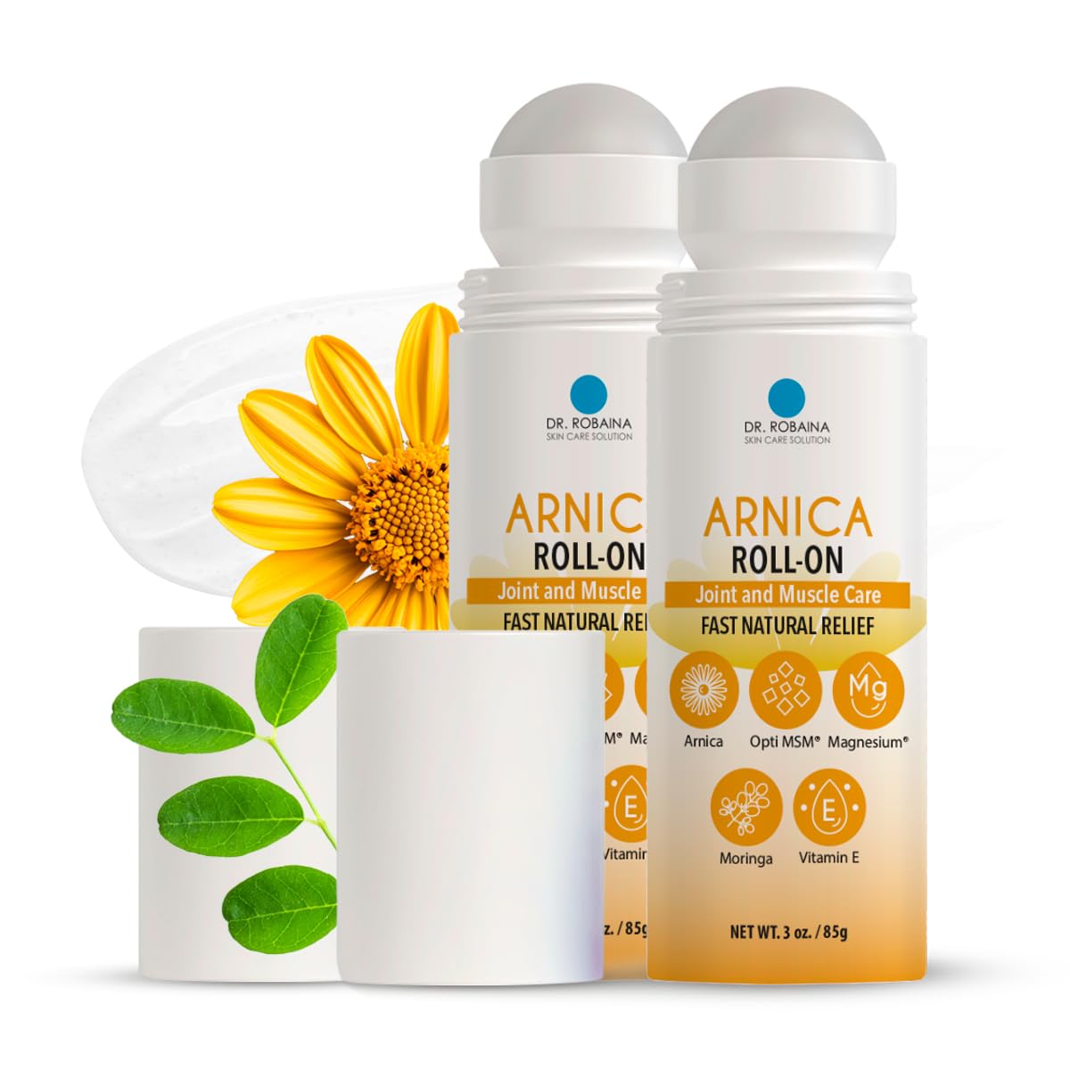 Dr. Robaina Arnica Bruise Roll-On roller for precise, mess-free bruise care on skin.