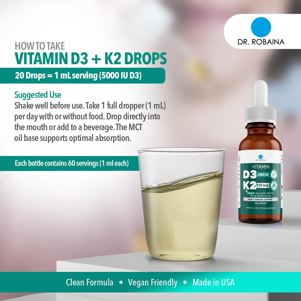 Bottle on wooden table conveys premium vegan supplement in a clean routine.