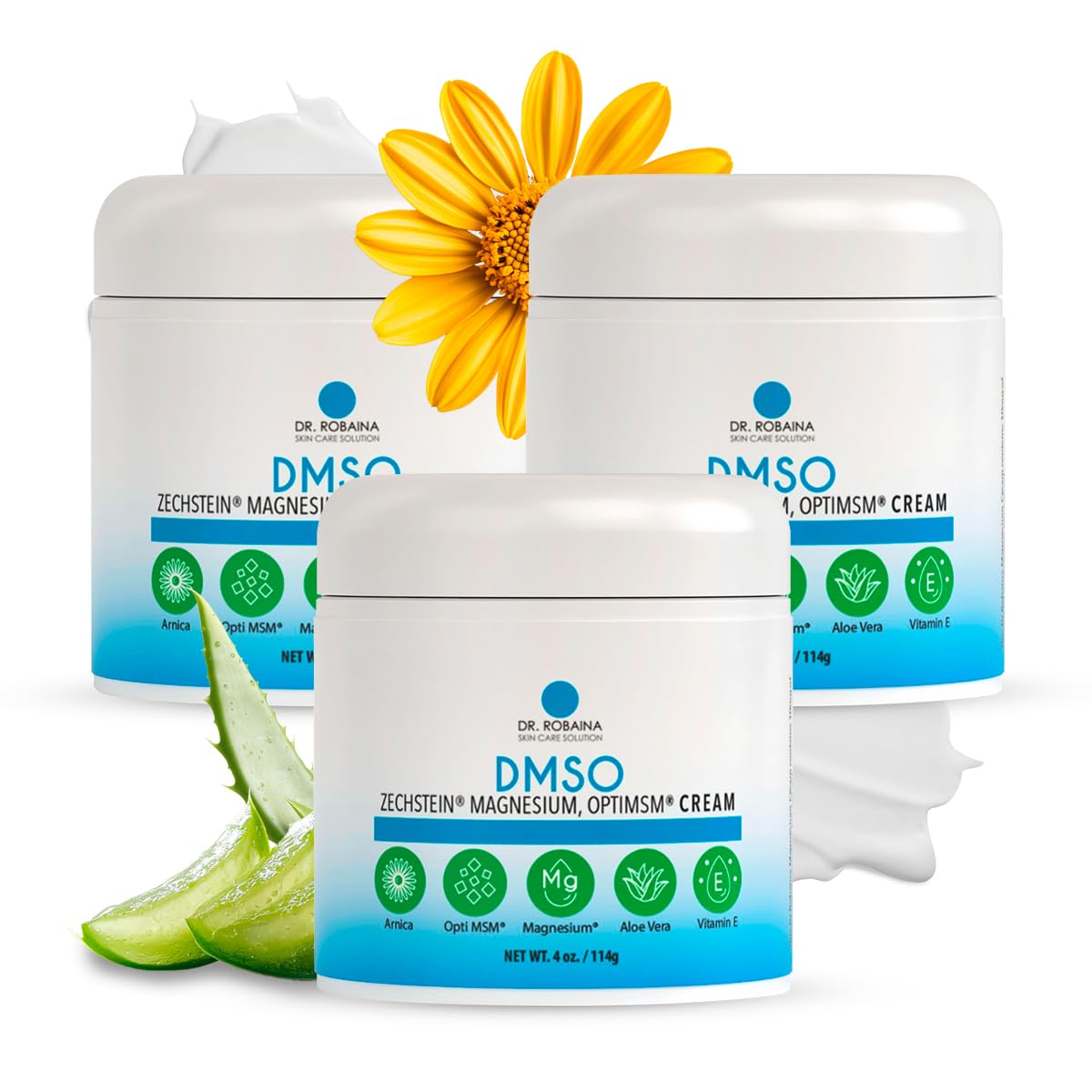 Dr. Robaina DMSO Cream jar close-up for smooth skin nourishment.
