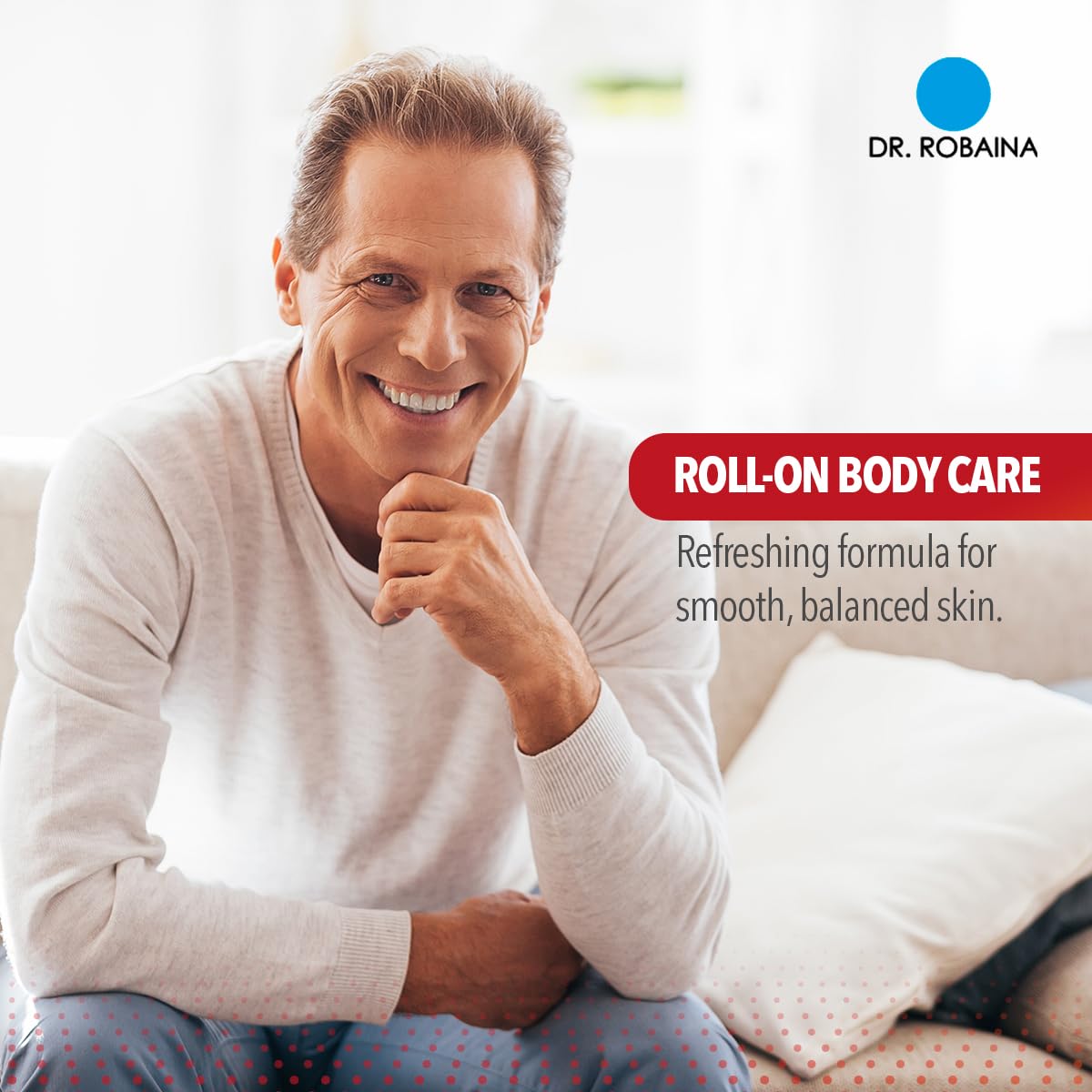 Dr. Robaina DMSO Hot Roll-On shown being rolled onto skin for targeted use.