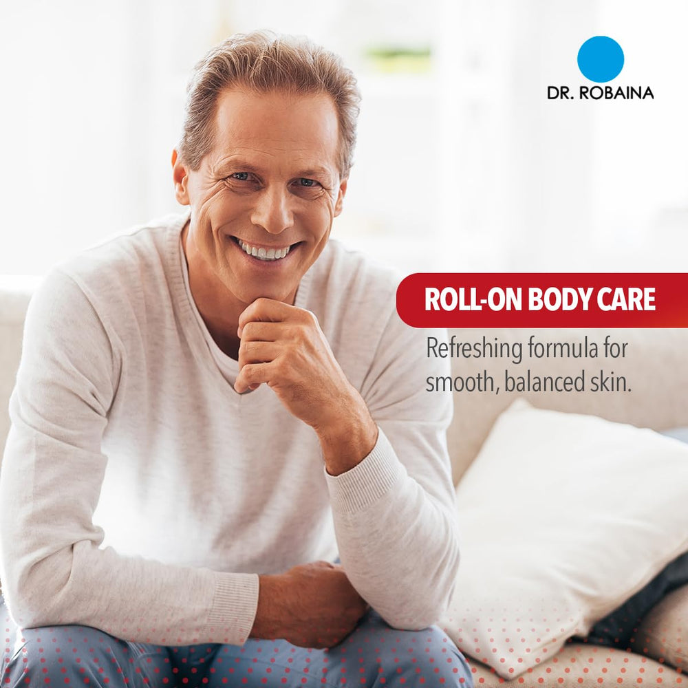 Dr. Robaina DMSO Hot Roll-On shown being rolled onto skin for targeted use.