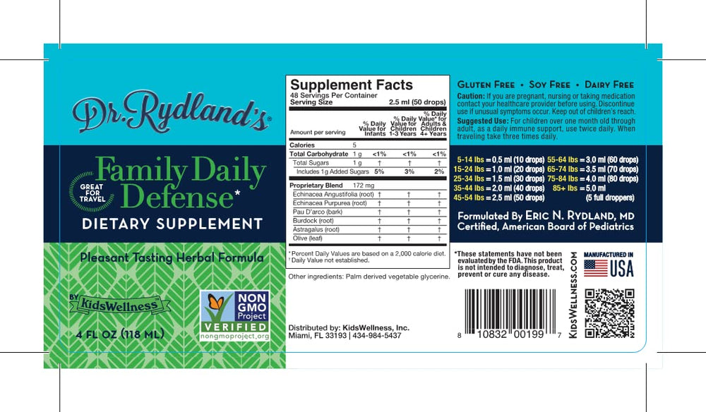 Bottle top with secure seal for Dr. Rydland's Family Daily Defense.