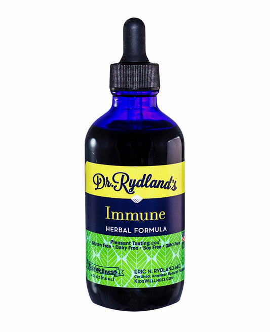 Dr. Rydland's Herbal Supplement bottle front, family-friendly immunity support