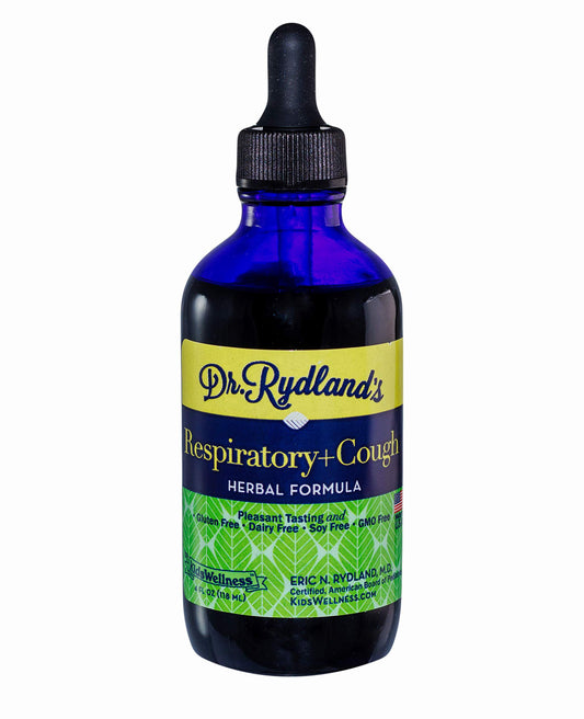 Dr. Rydland's herbal supplement bottle ready for family-friendly respiratory support.