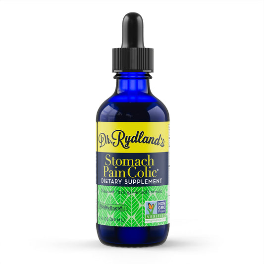 Dr. Rydland's Pleasant Tasting liquid bottle supports stomach comfort.