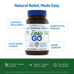 Label on Easy Go Bowel Mover indicating 50 vegan capsules for daily use.