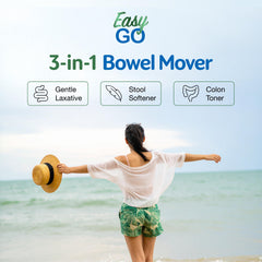 Herbal blend of Easy Go Bowel Mover highlights organic ingredients for balanced digestion.