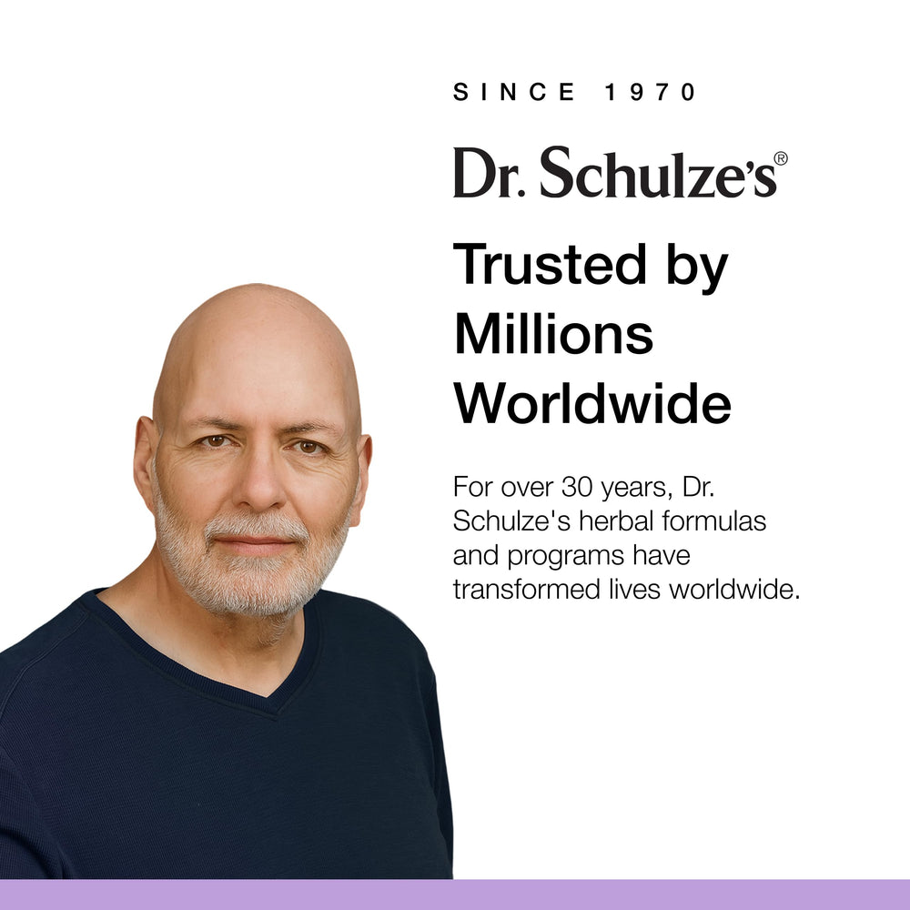 Dr. Schulze's Herbal Shot packaging emphasizes purity and premium ingredients