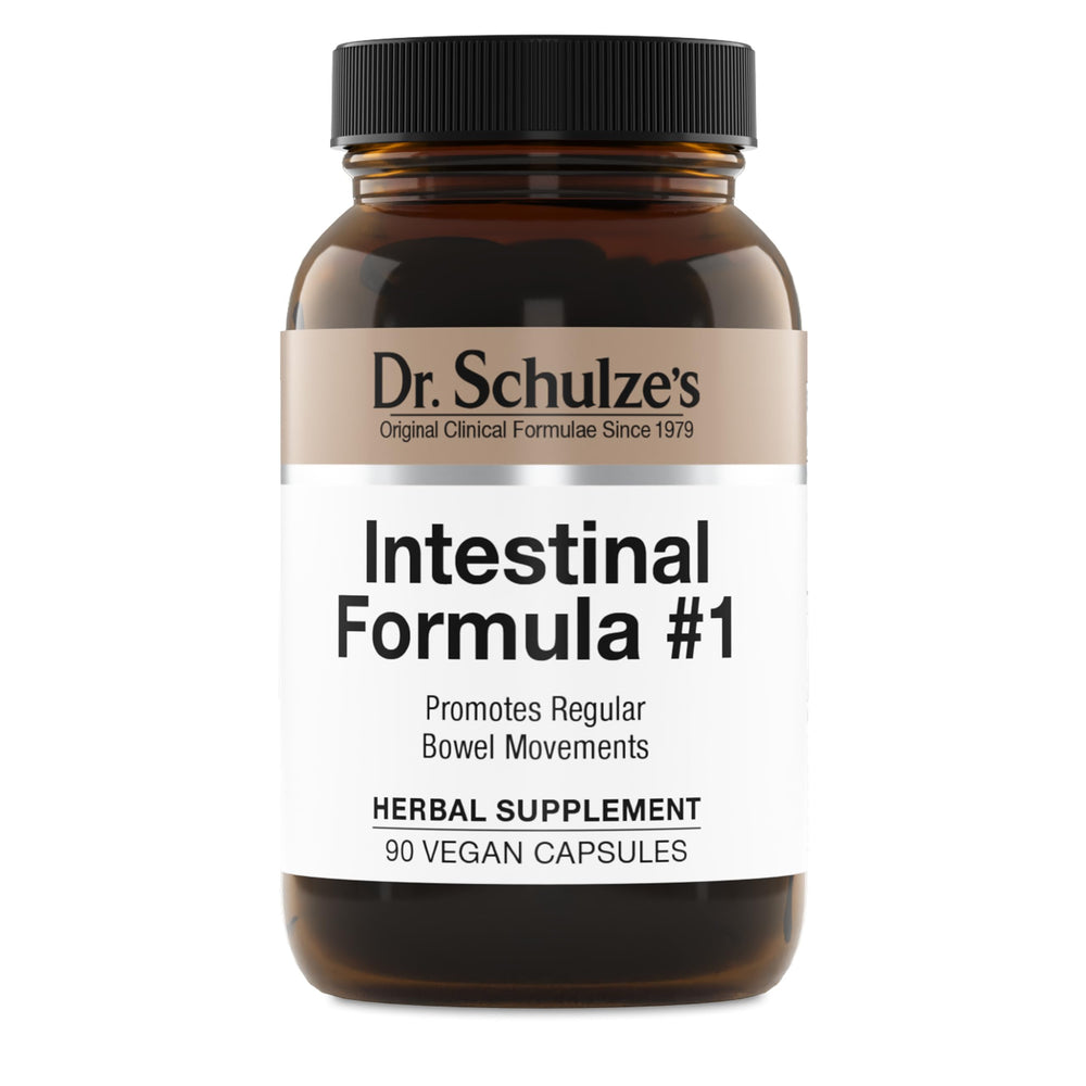 Dr. Schulze's Intestinal Formula #1 bottle with capsules for gentle daily colon support.