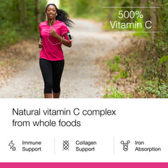 Organic fruits and herbs in the blend illustrate natural vitamin C sources for everyday wellness.