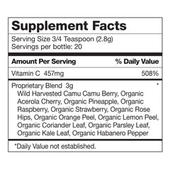 Dr. Schulze's Super-C Plus packaging close-up emphasizing non-GMO and dairy-free formulation.