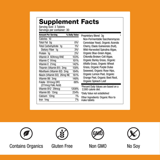 Dr. Schulze's SuperFood 100 label close-up highlighting vegan and gluten-free claims