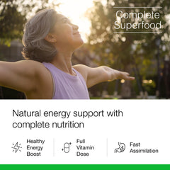 Dr. Schulze's SuperFood Plus label close-up highlighting vegan, gluten-free formulation