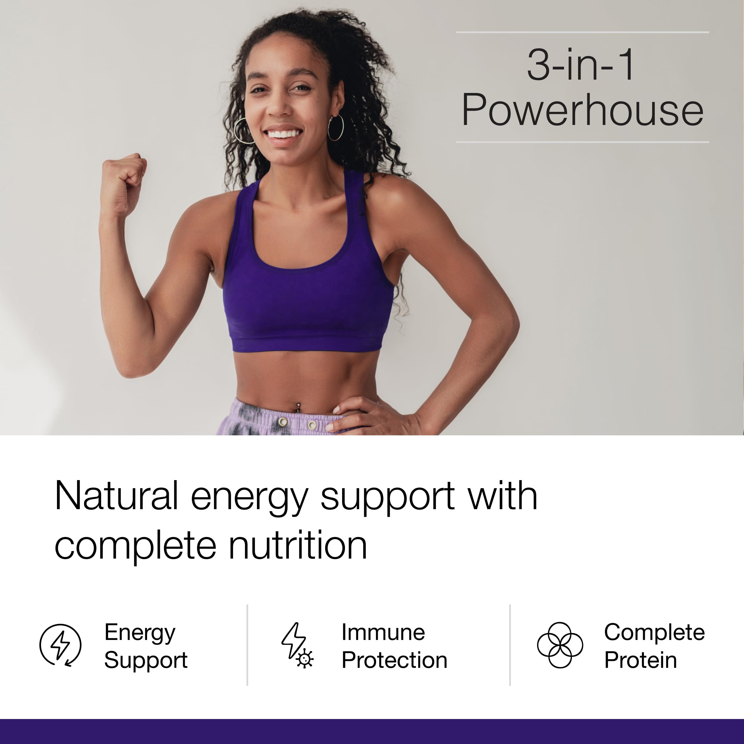 Ingredients label highlights over 40 natural components and organic multivitamin blend.