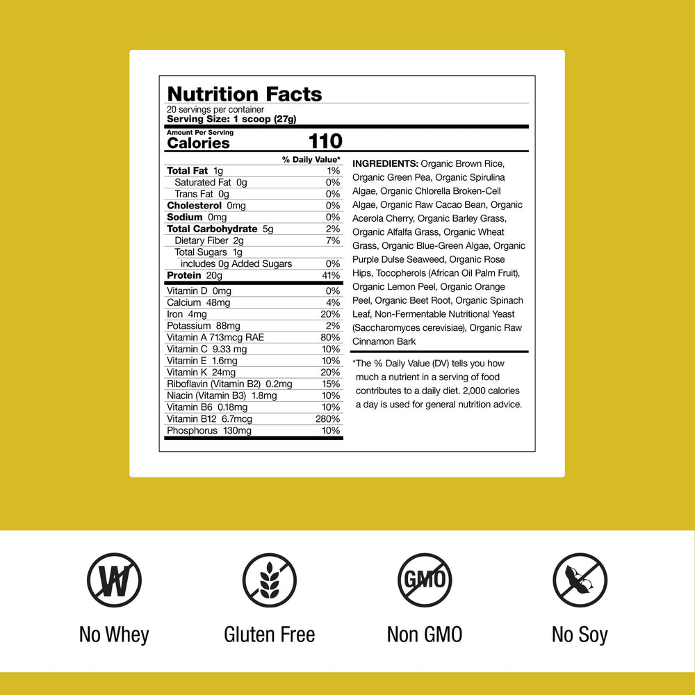 Dr. Schulze's SuperProtein Plus tub showing plant-based protein for smoothies