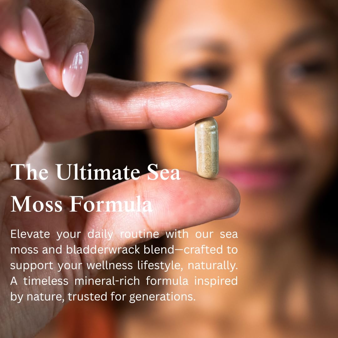 Close-up of Dr. Sebi's Sea Moss Capsules for easy daily intake.
