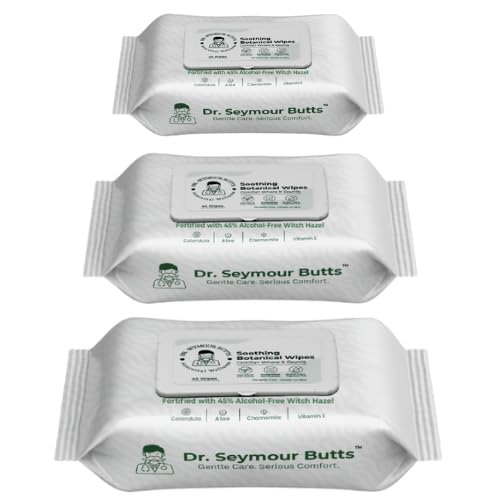 Dr. Seymour Butts Hemorrhoid Wipes three-pack front view for daily comfort