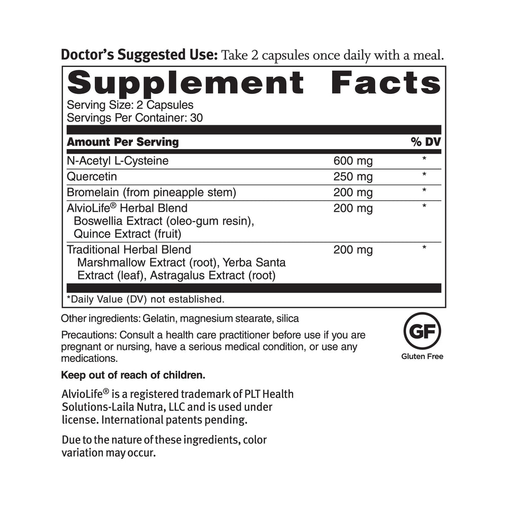 Dr. Sinatra AlvioLife capsule closeup highlights easy ingestion for respiratory wellness.