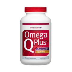 Dr. Sinatra Omega Q Plus bottle pour illustrating daily heart-support routine