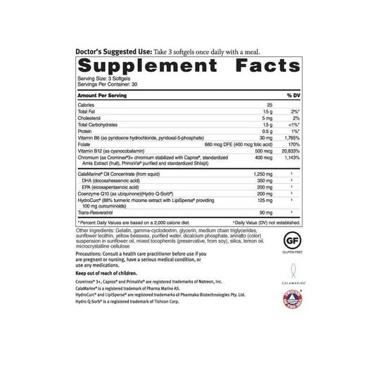 Dr. Sinatra Omega Q Plus PRO softgels closeup showing easy daily intake.