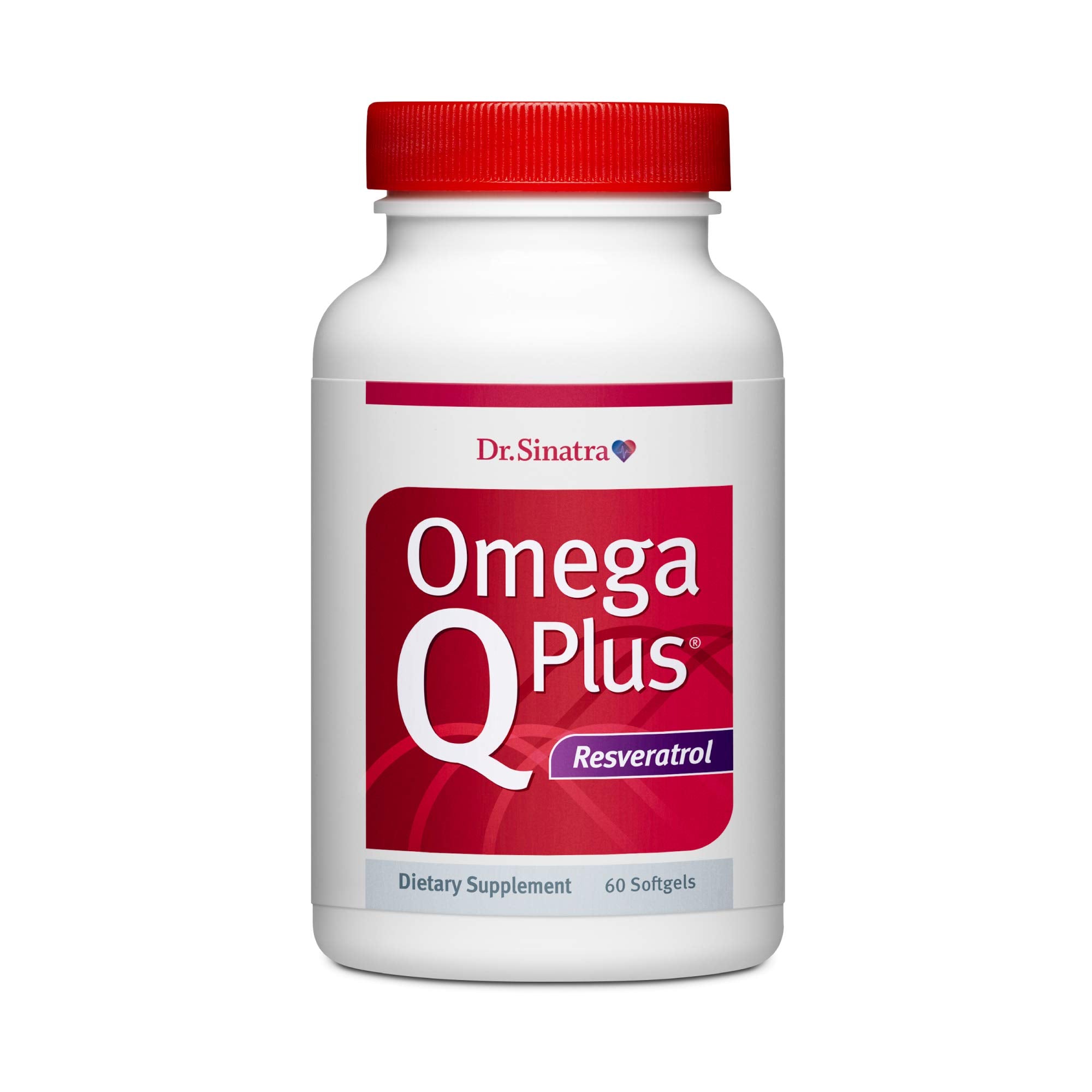 Dr. Sinatra Omega Q Plus Resveratrol bottle front view, supporting heart health and aging gracefully.