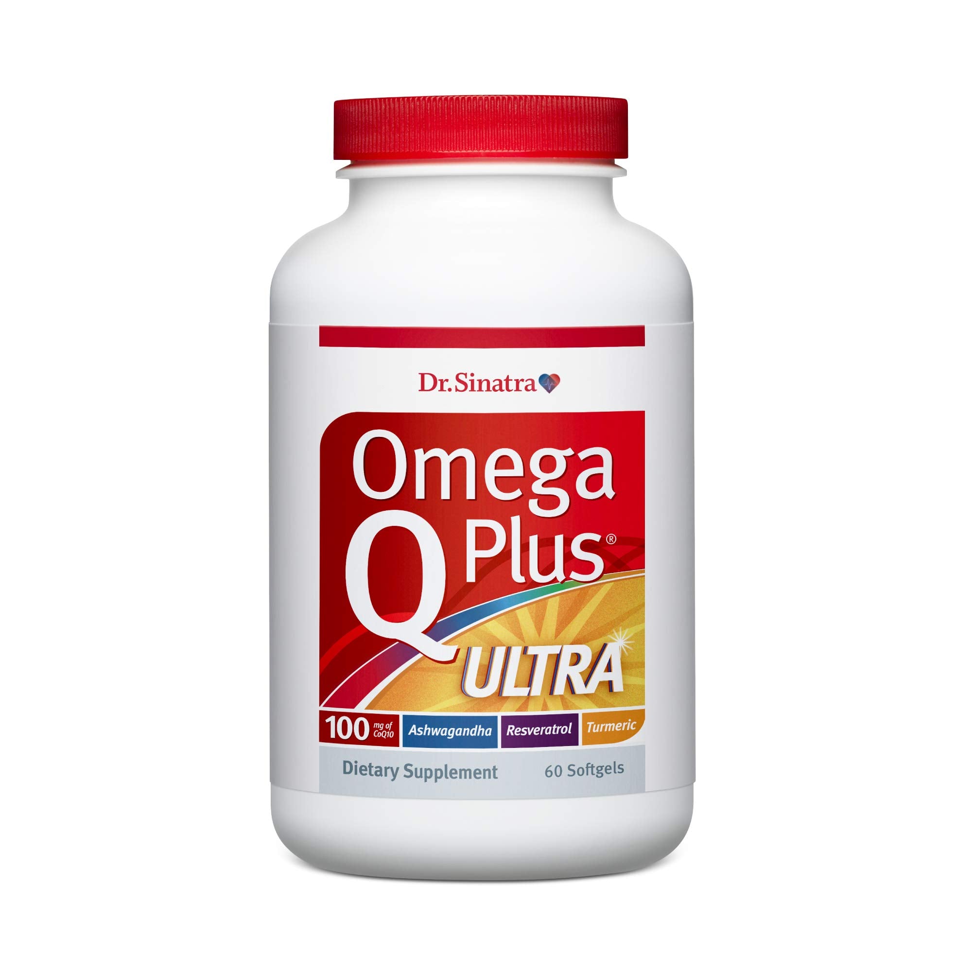 Dr. Sinatra Omega Q Plus Ultra bottle poured for daily heart support.
