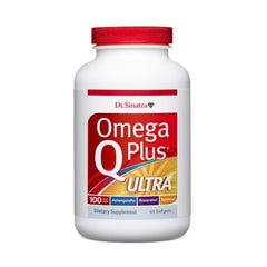 Dr. Sinatra Omega Q Plus Ultra bottle poured for daily heart support.