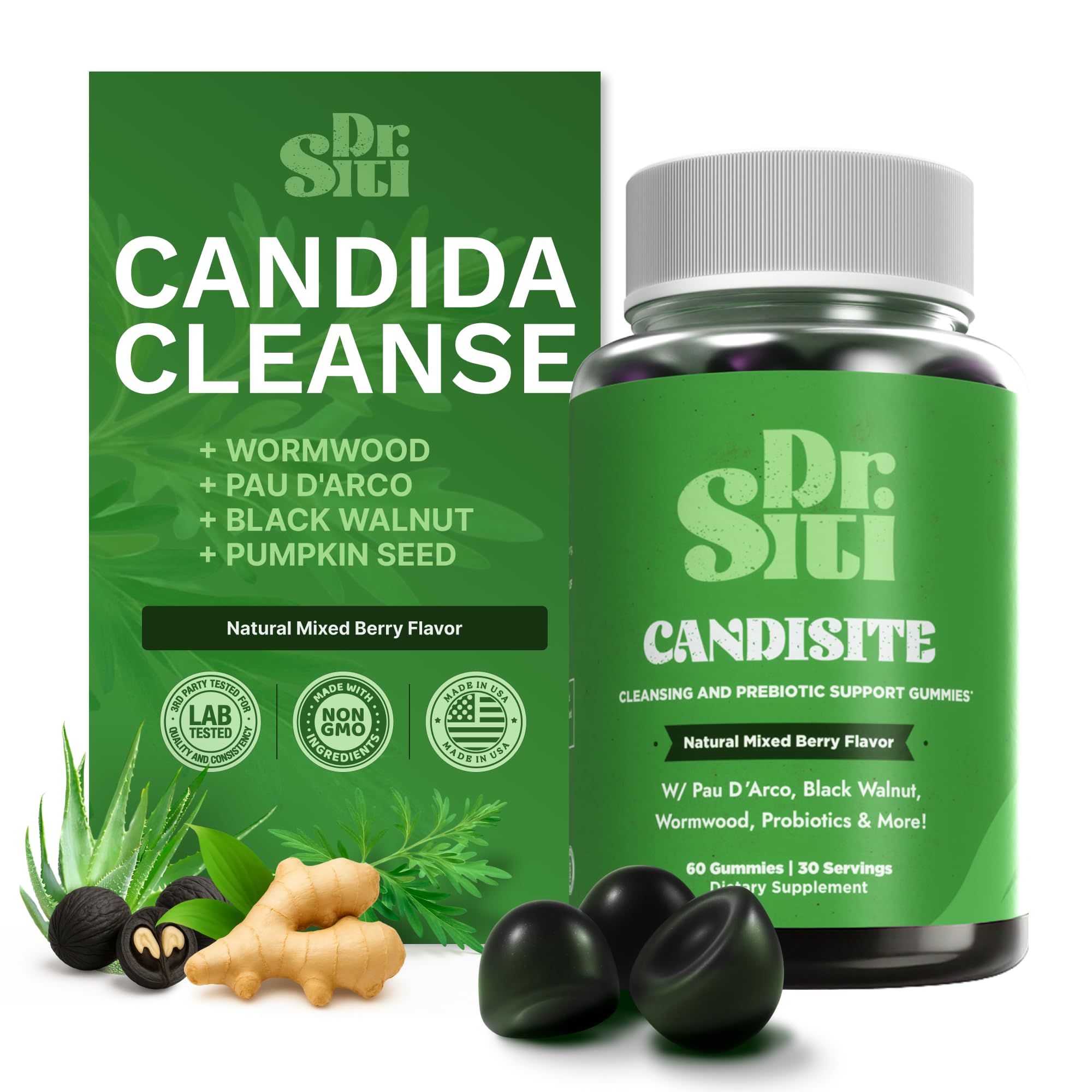 Dr. Siti Candisite bottle pour for convenient daily Candida support.