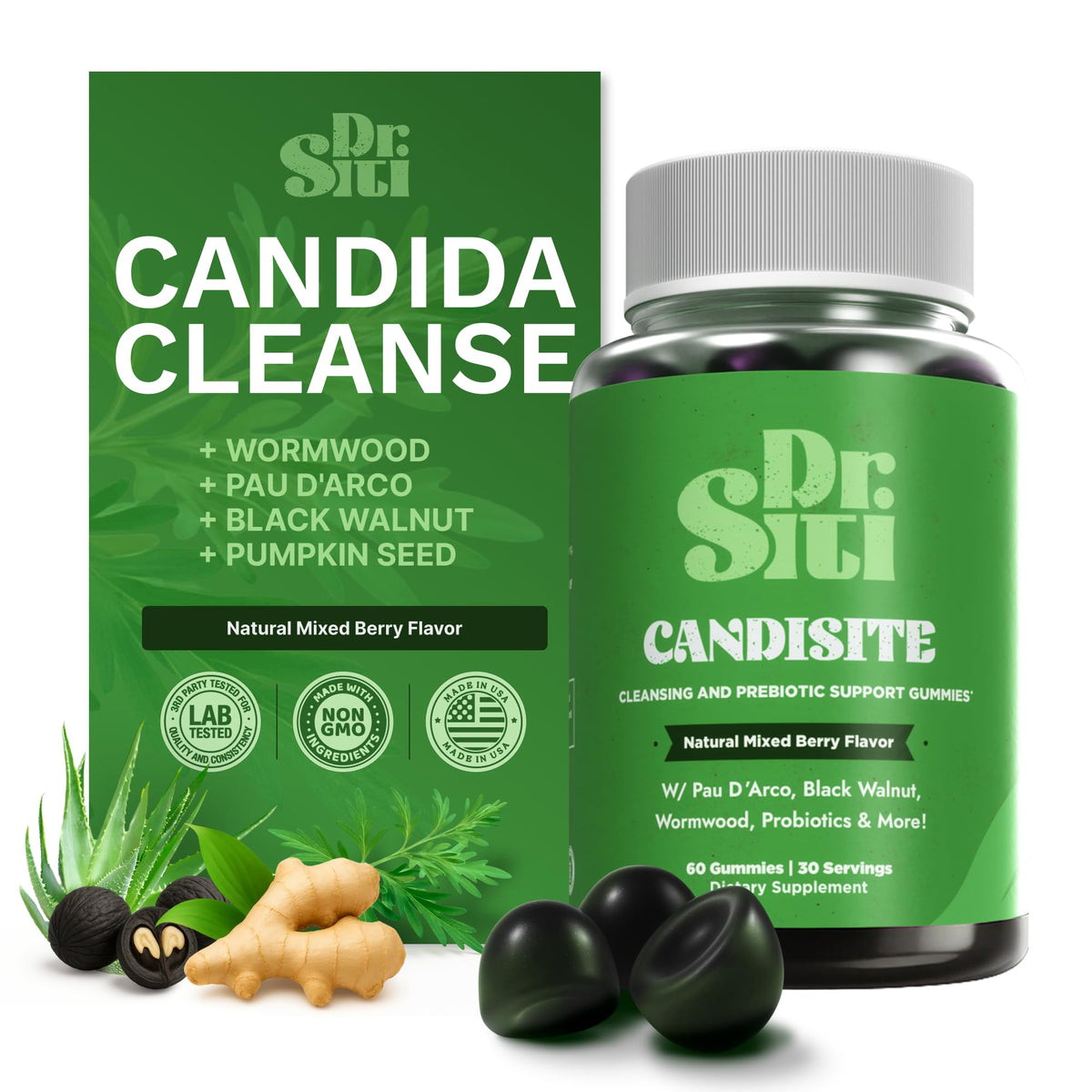 Dr. Siti Candisite bottle pour for convenient daily Candida support.