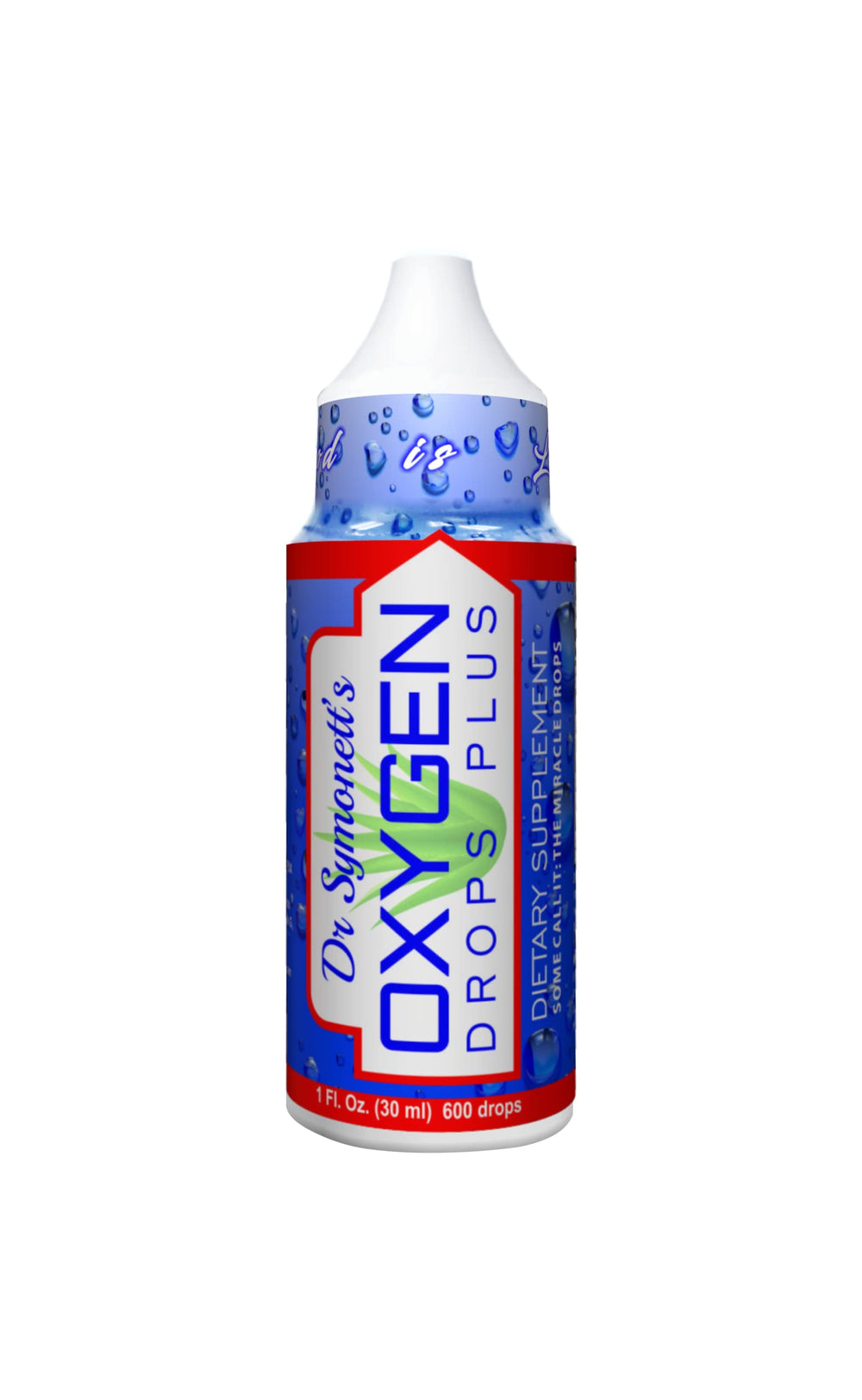 Dr. Symonett's Oxygen Drops Plus bottle front view for daily wellness support