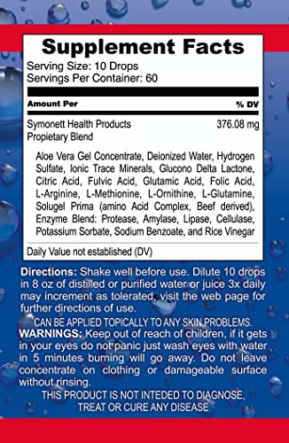 Label close-up of Dr. Symonett's Oxygen Drops Plus showing ingredients