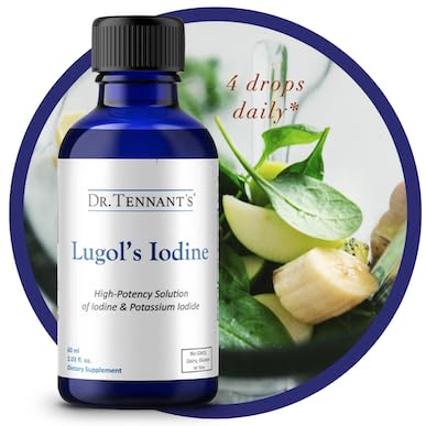 Dropper dispensing iodine drops from Dr. Tennant's bottle