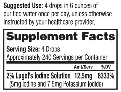 Pouring Dr. Tennant's Lugol's iodine drops showing dual formula
