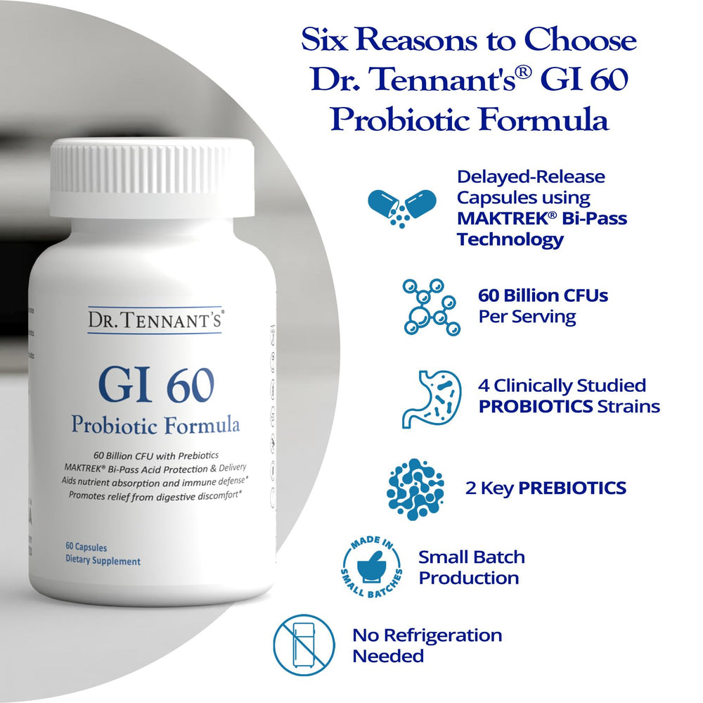 Front packaging of Dr. Tennant's Probiotic Formula with gluten-free and dairy-free notes.