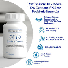 Front packaging of Dr. Tennant's Probiotic Formula with gluten-free and dairy-free notes.