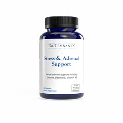 Dr. Tennant's Stress & Adrenal bottle on display, highlighting cortisol support.