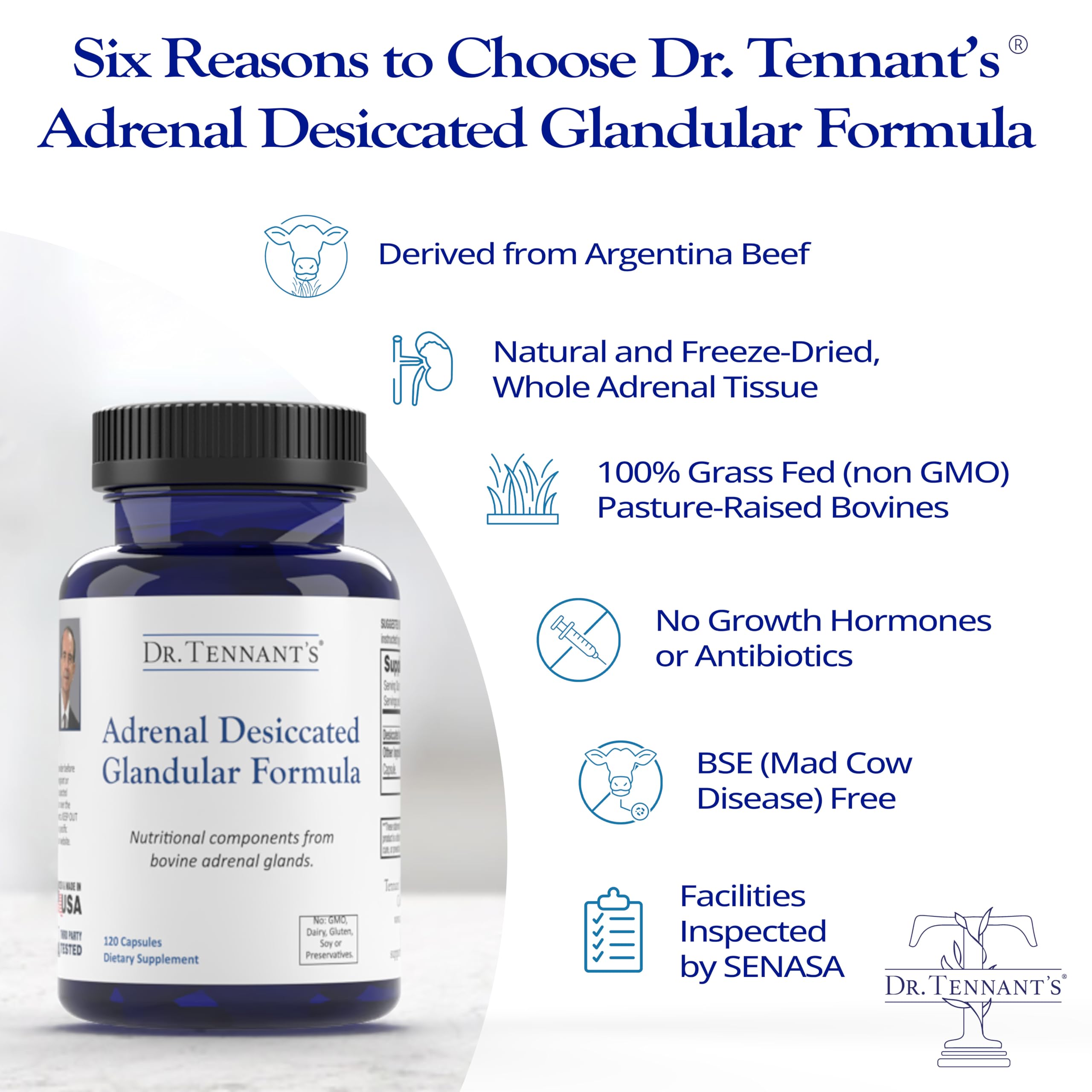 Dr. Tennant's Stress & Adrenal packaging close-up, suggesting endocrine health support.
