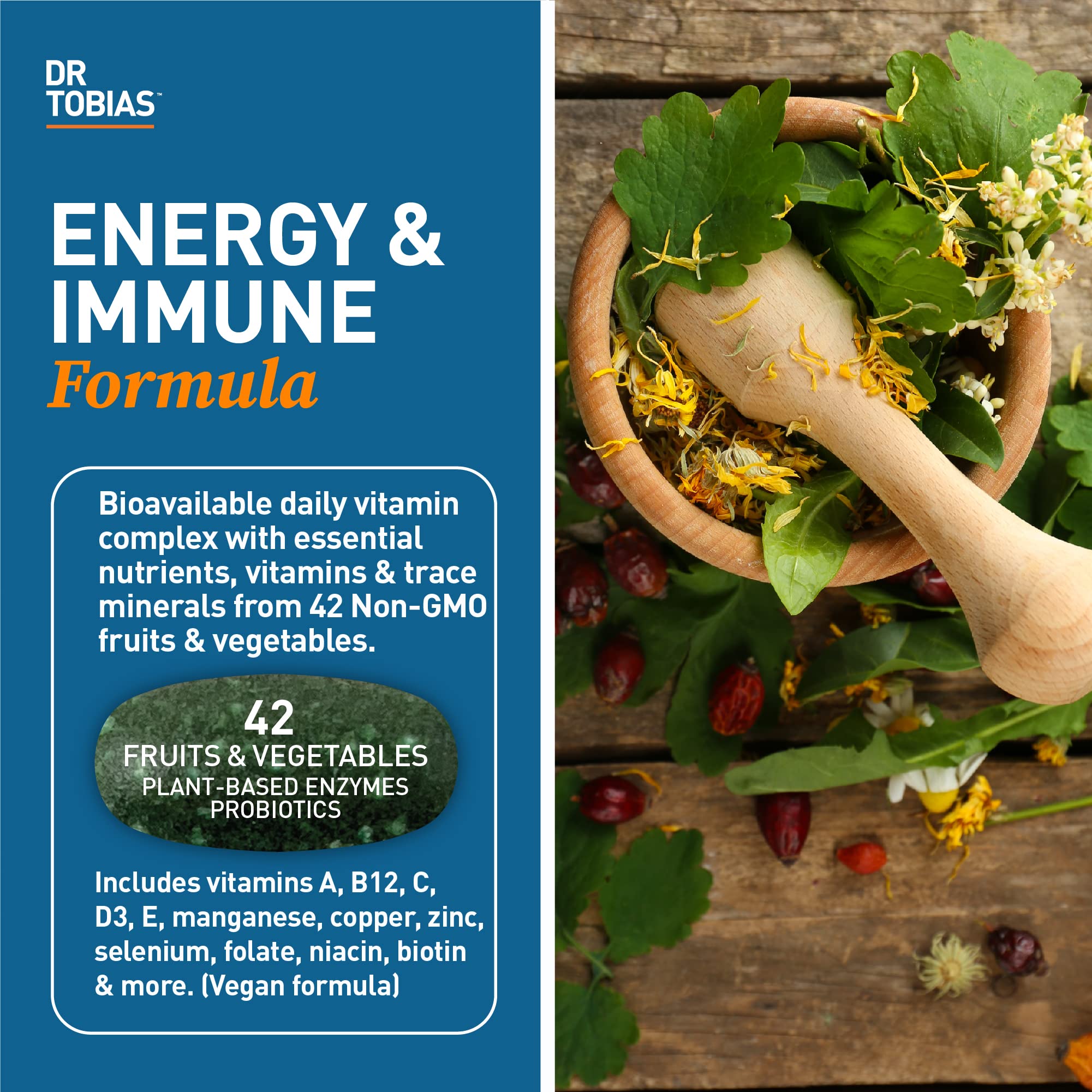 Dr. Tobias Adult Multivitamin bottle label close-up showing vitamins
