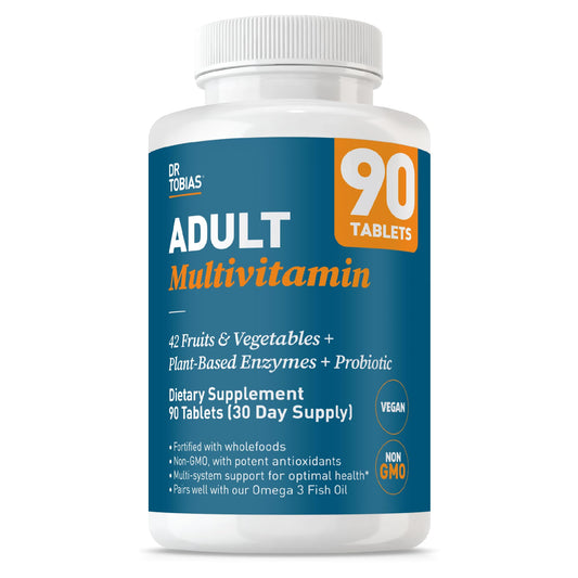 Dr. Tobias adult multivitamin bottle with comprehensive daily blend.