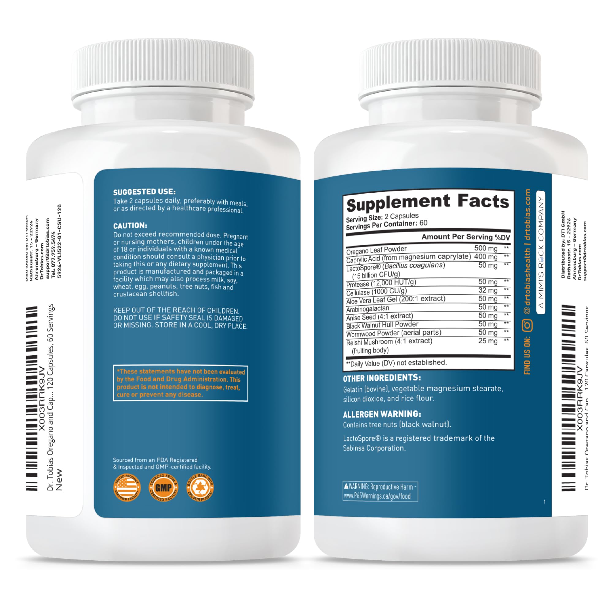Dr. Tobias bottle-label illuminated conveys premium quality.
